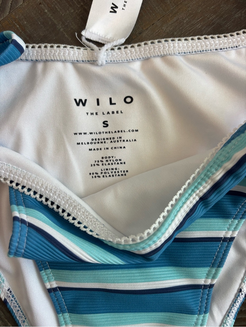 Wilo The Label Blue Stripe Ribbed Bikini Set Adjustable Scrunchie S - Picture 7 of 9